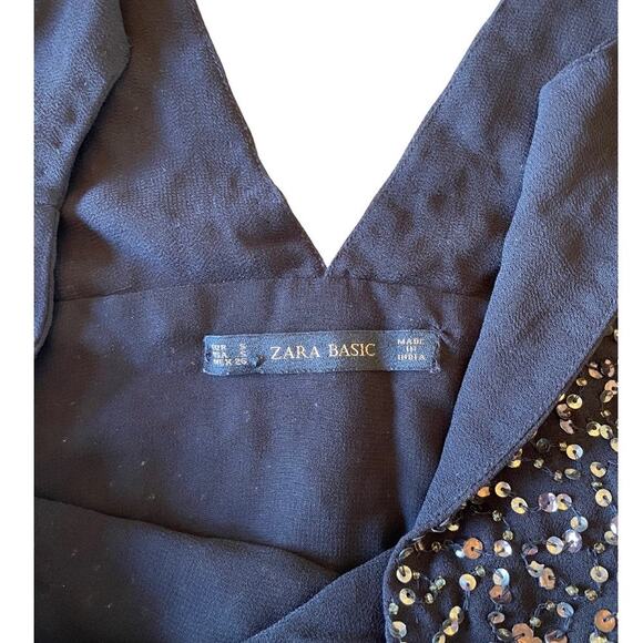 Zara Sparkly Sequin Black Sleeveless Swing Top Size Small 0615J - Picture 8 of 9